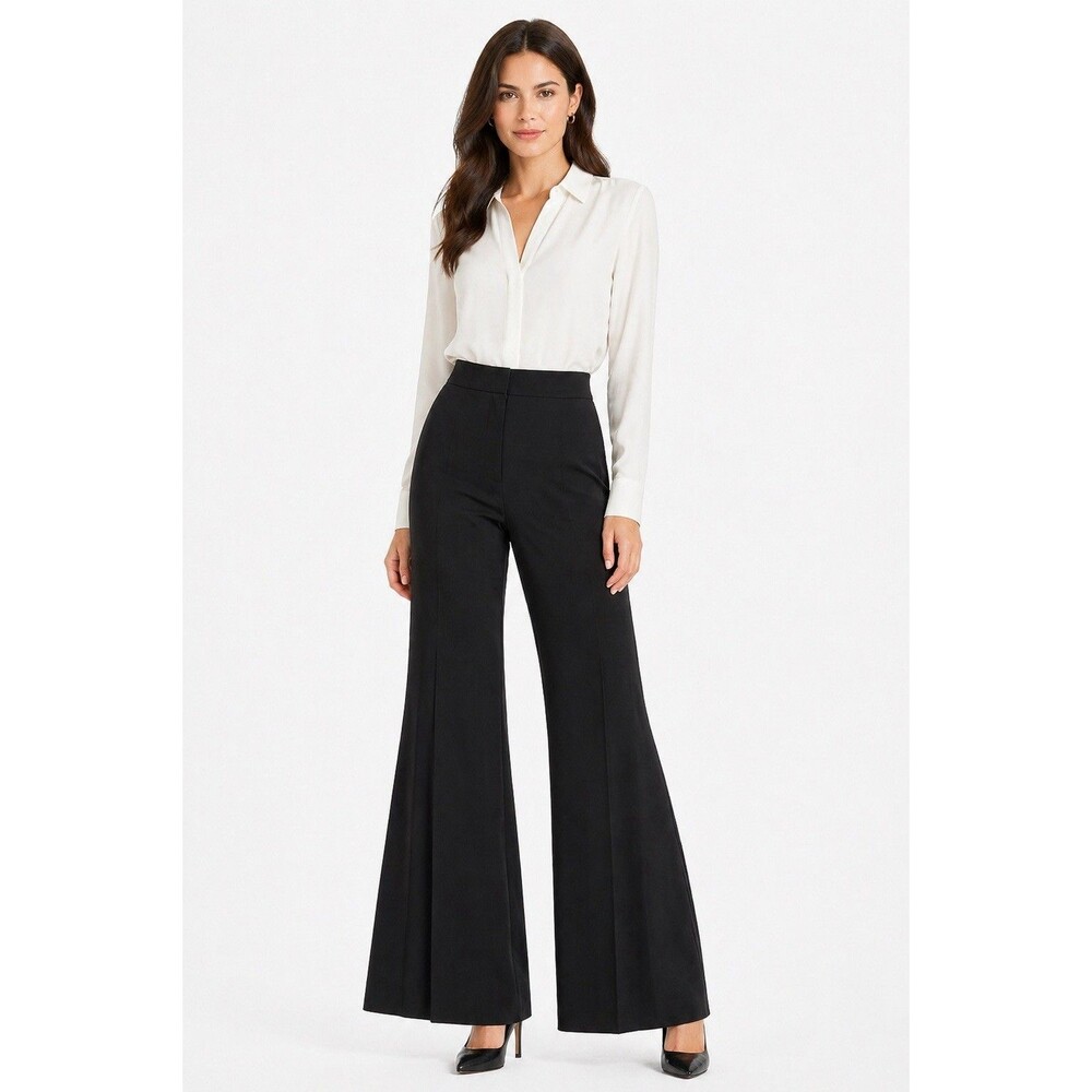 Alberto Makali High Rise Wide Leg Pleated Hem Dracon Trousers Black Minimalist